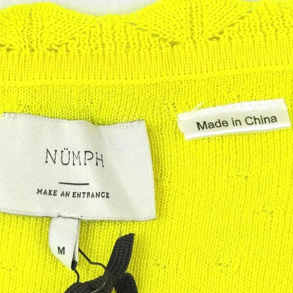 NUMPH Women's Kyoto Pullover Top Aurora Yellow Pointelle Short Sleeve Size M NWT